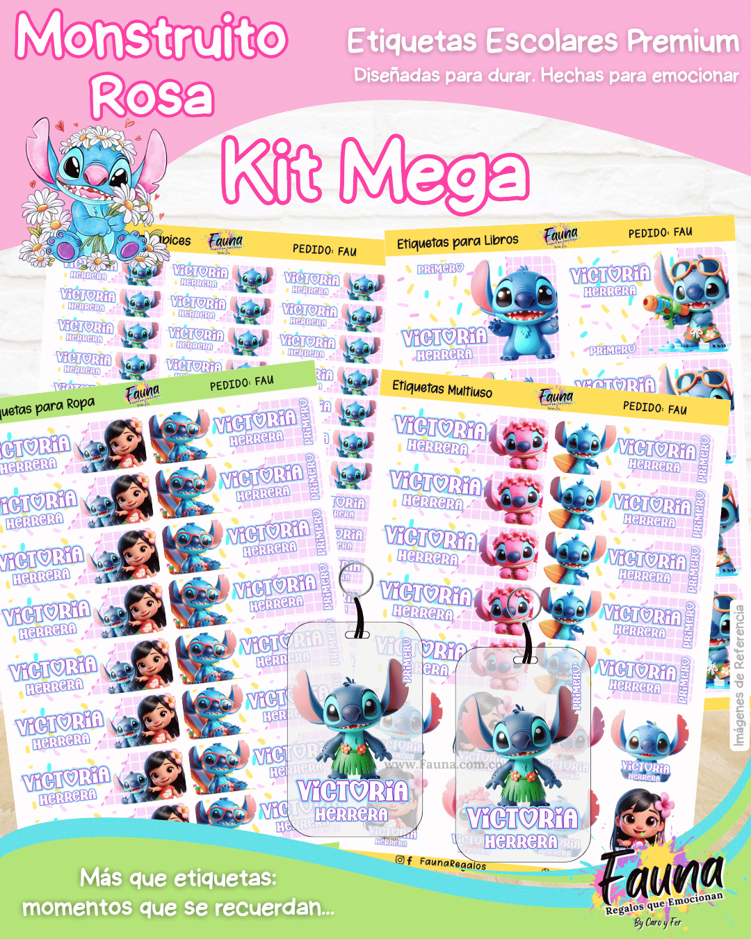Monstruito Rosa 💖 - Etiquetas Escolares Premium Personalizadas