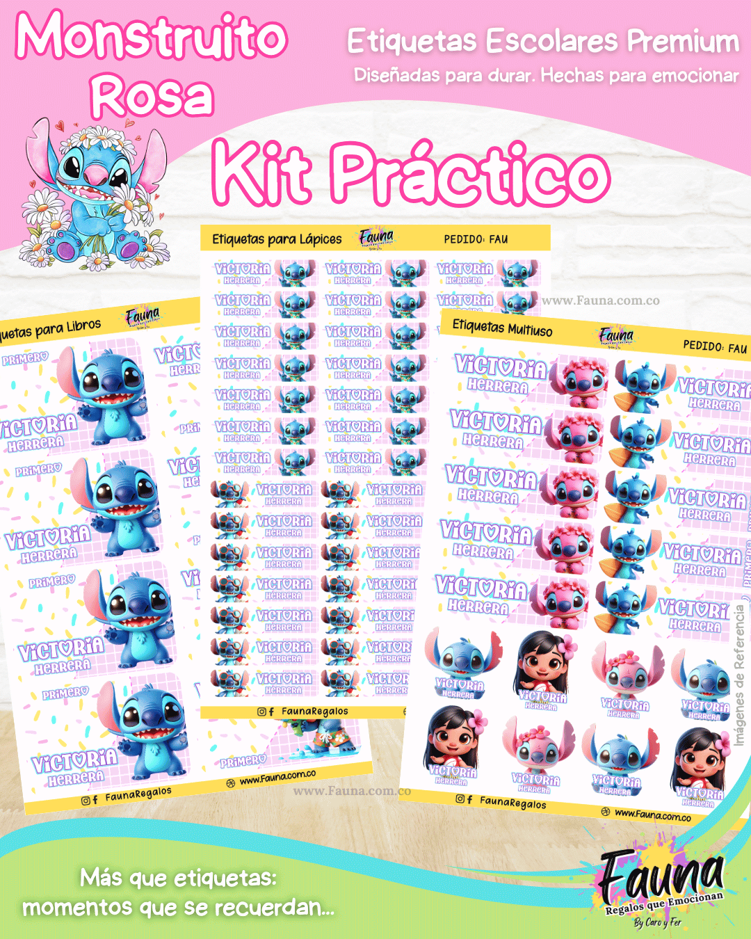 Monstruito Rosa 💖 - Etiquetas Escolares Premium Personalizadas