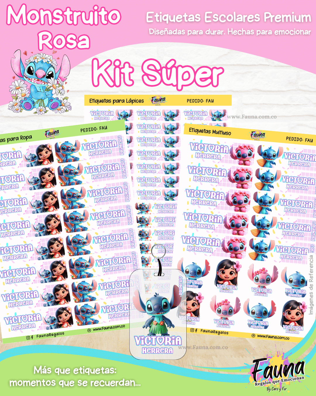 Monstruito Rosa 💖 - Etiquetas Escolares Premium Personalizadas