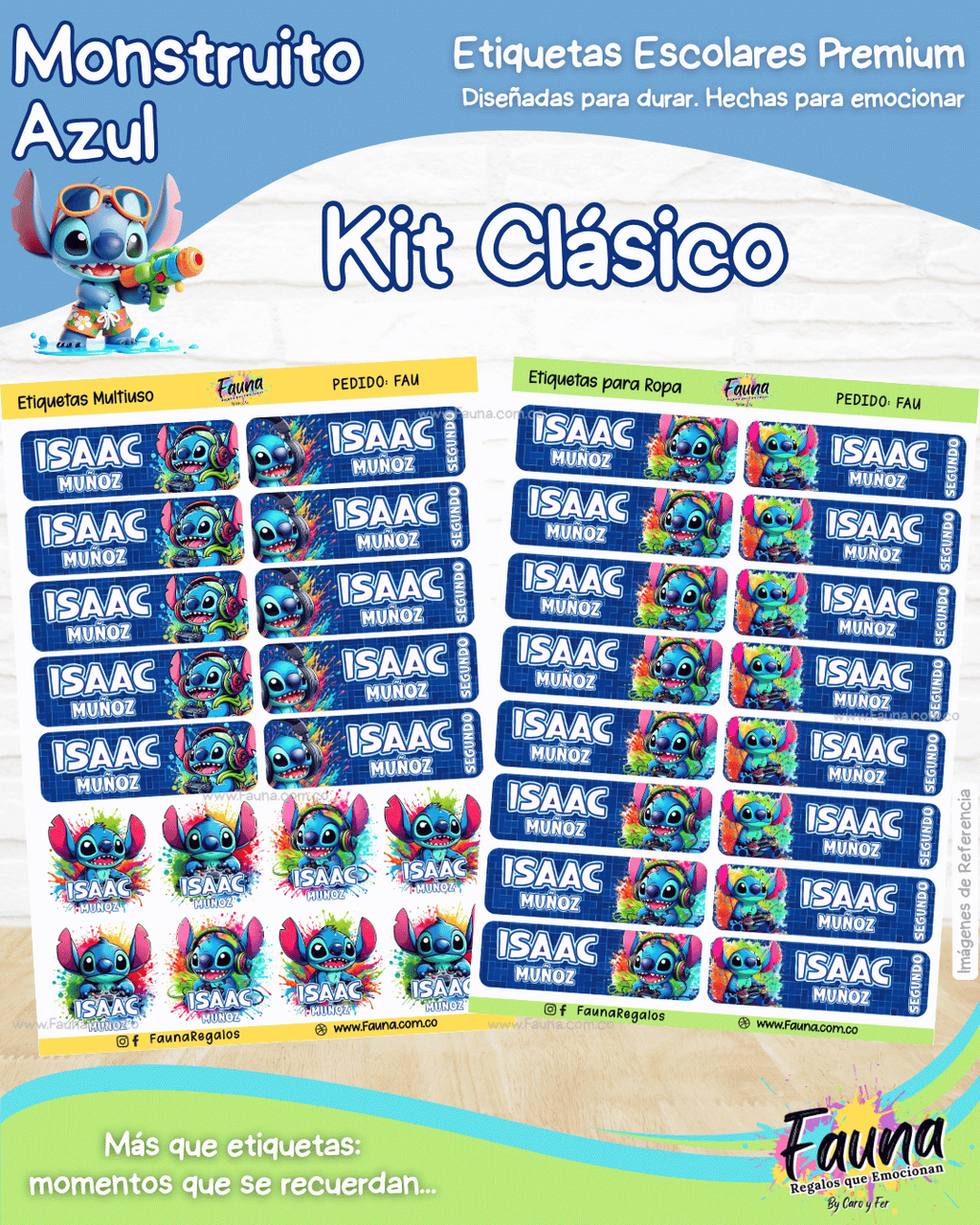 Monstruito Azul 💙 - Etiquetas Escolares Premium Personalizadas