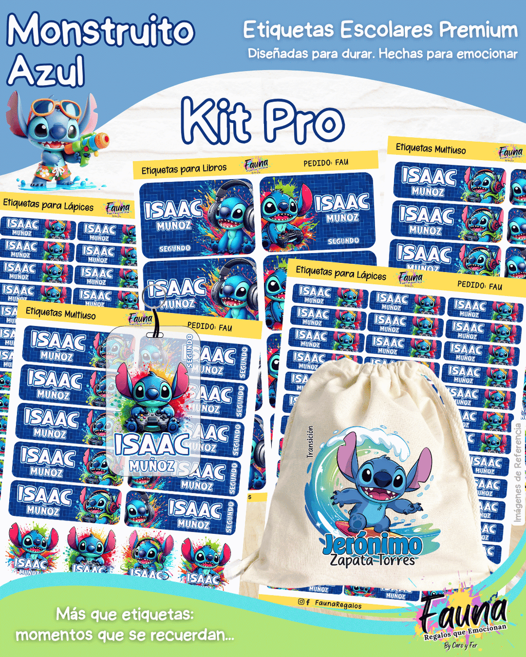 Monstruito Azul 💙 - Etiquetas Escolares Premium Personalizadas