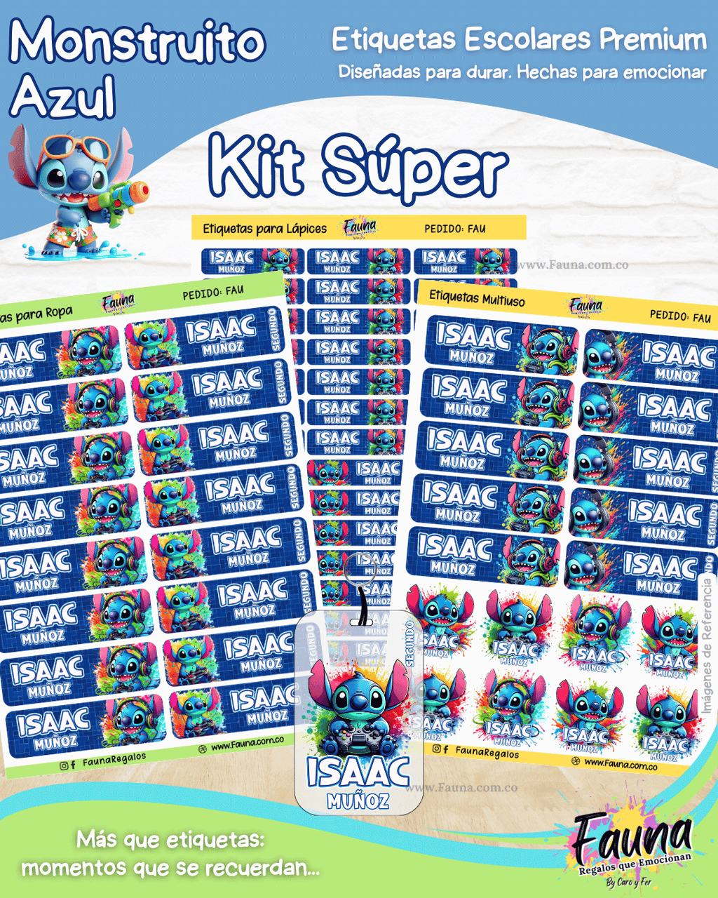 Monstruito Azul 💙 - Etiquetas Escolares Premium Personalizadas