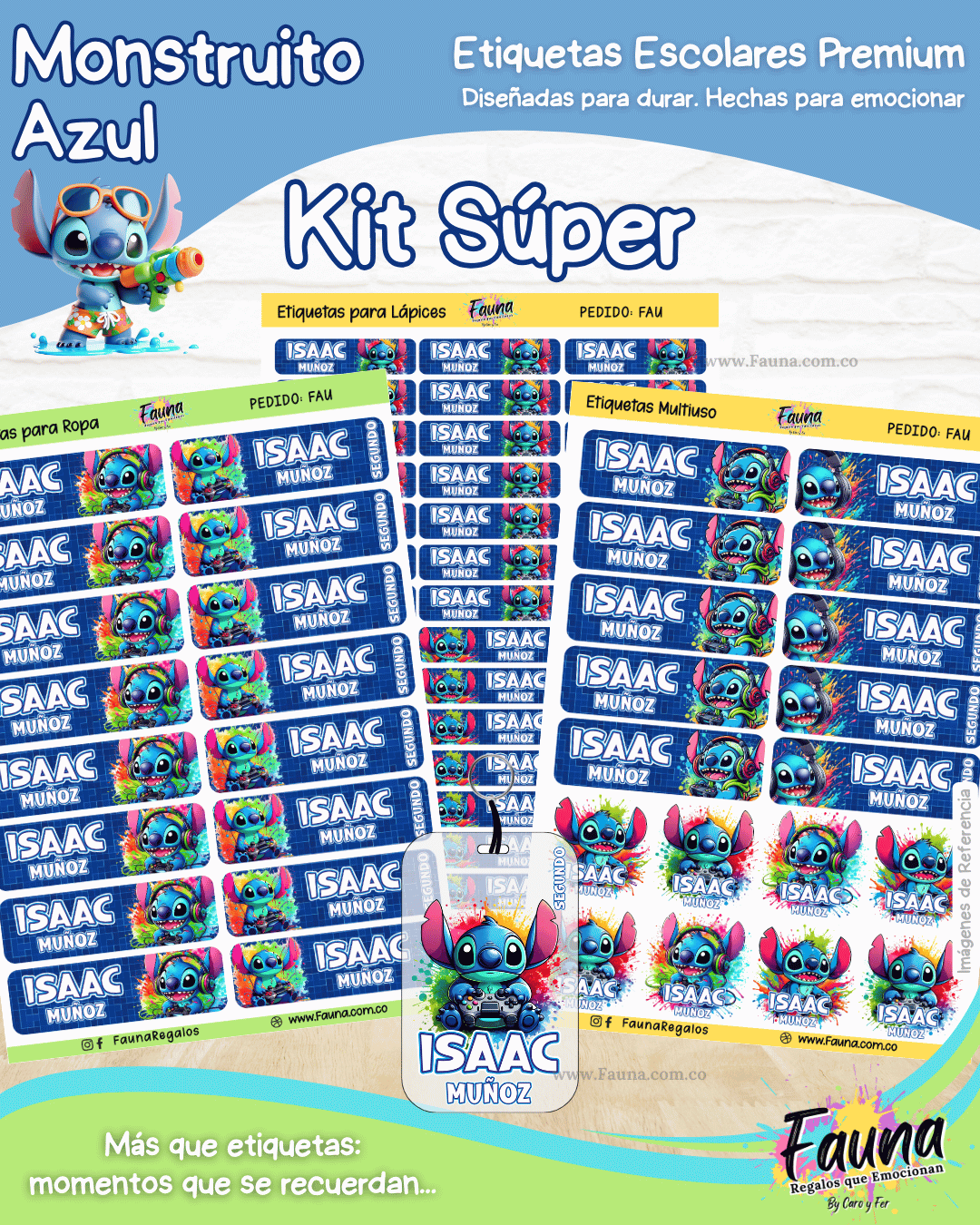 Monstruito Azul 💙 - Etiquetas Escolares Premium Personalizadas