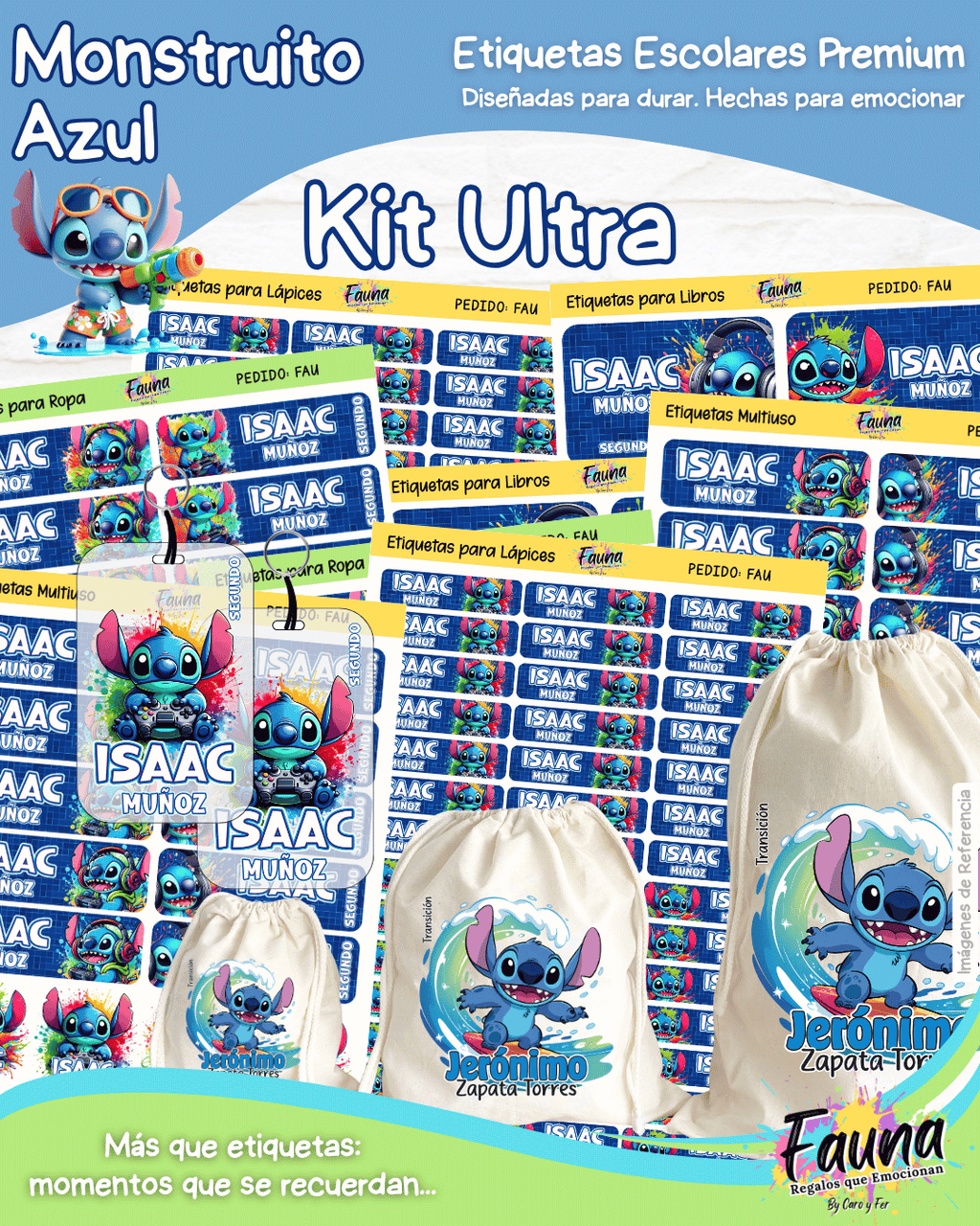 Monstruito Azul 💙 - Etiquetas Escolares Premium Personalizadas