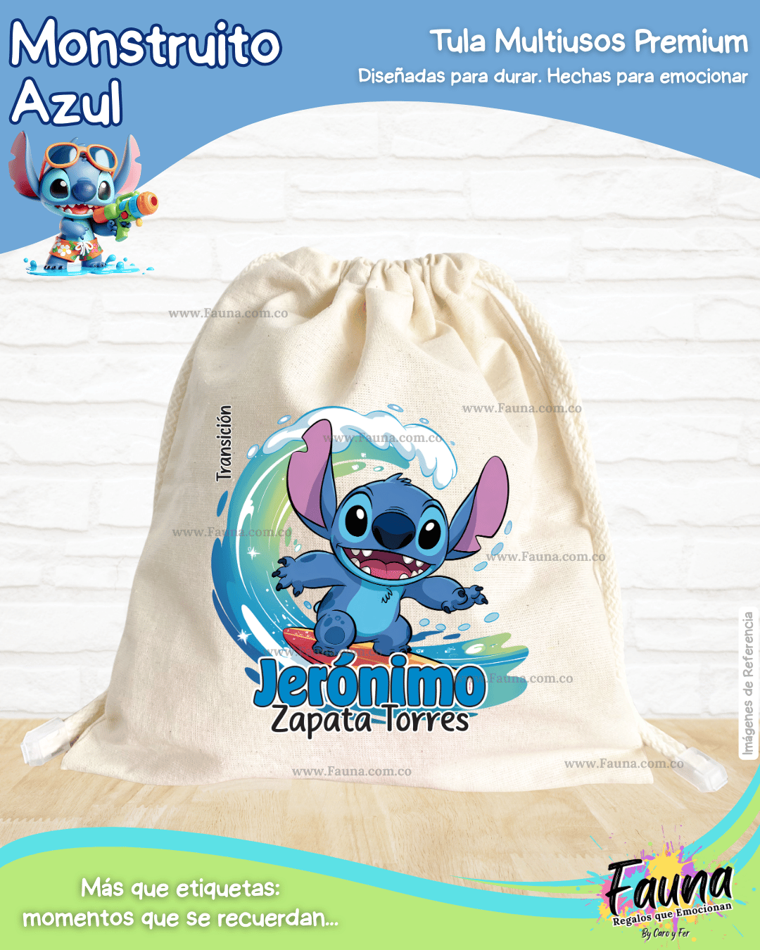 Monstruito Azul 💙 - Tula personalizada para niño – multiusos con nombre