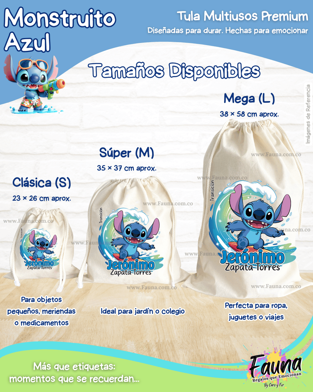 Monstruito Azul 💙 - Tula personalizada para niño – multiusos con nombre