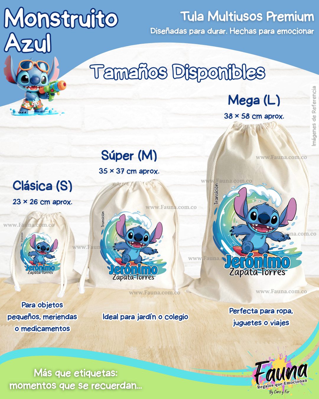 Monstruito Azul 💙 - Tula personalizada para niño – multiusos con nombre