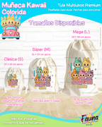 Muñeca Kawaii Colorida 🌈 - Tula personalizada para niña – multiusos con nombre