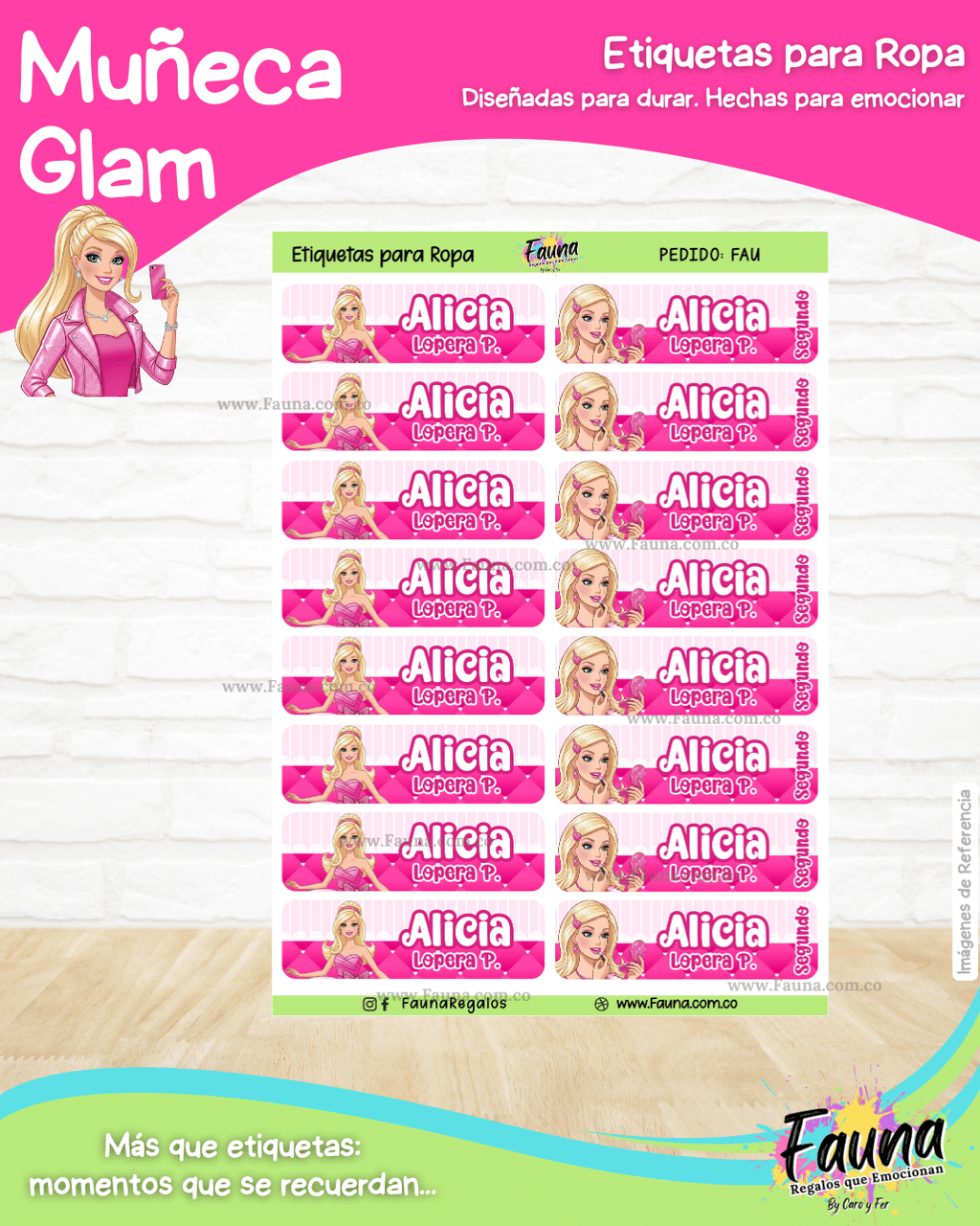 Muñeca Glam 🩷 - Etiquetas Escolares Premium Personalizadas