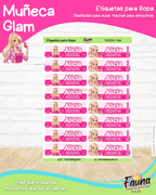 Muñeca Glam 🩷 - Etiquetas Escolares Premium Personalizadas
