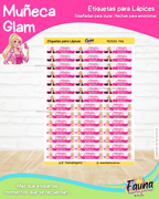 Muñeca Glam 🩷 - Etiquetas Escolares Premium Personalizadas