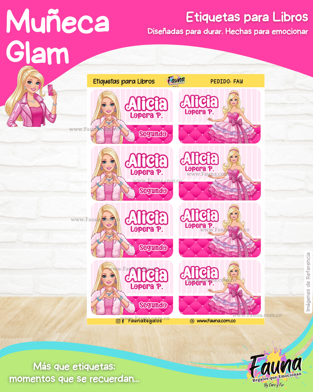 Muñeca Glam 🩷 - Etiquetas Escolares Premium Personalizadas
