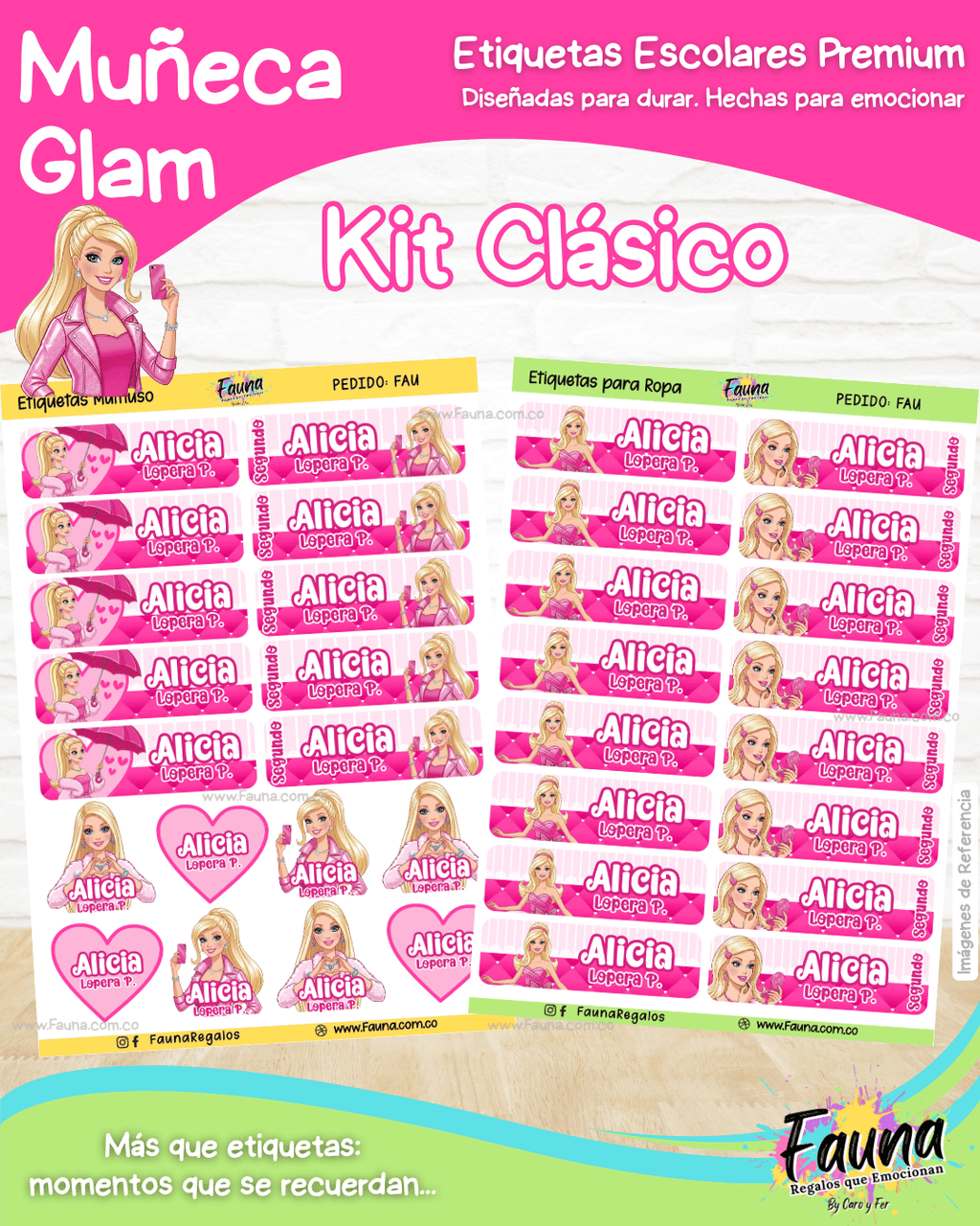 Muñeca Glam 🩷 - Etiquetas Escolares Premium Personalizadas