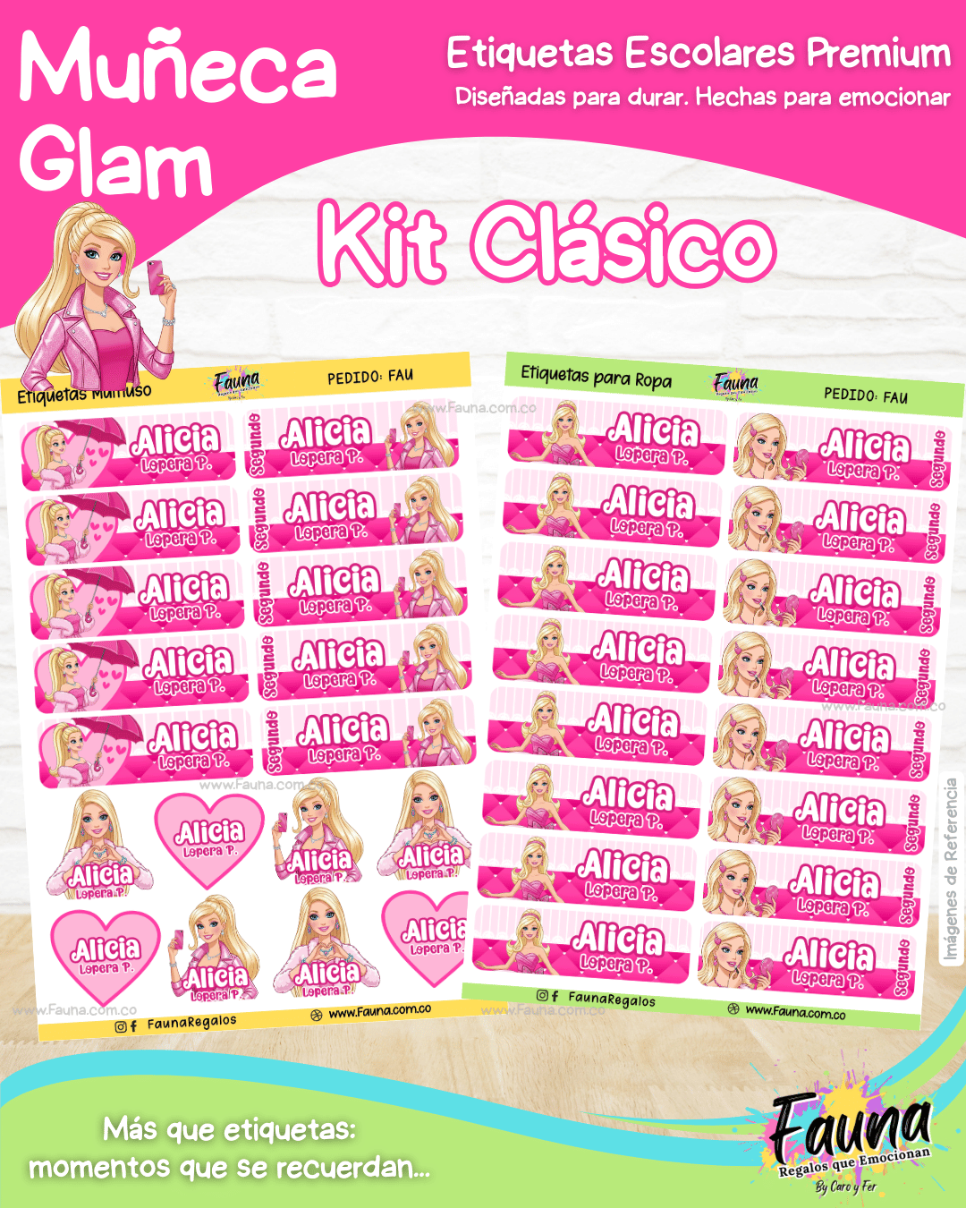 Muñeca Glam 🩷 - Etiquetas Escolares Premium Personalizadas