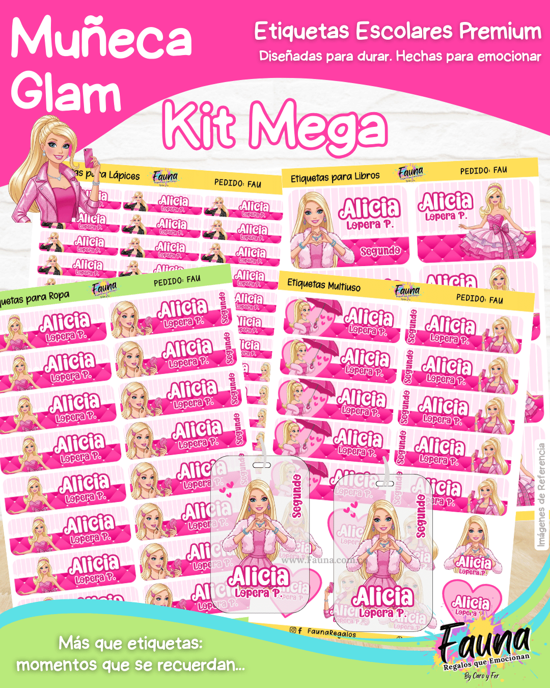 Muñeca Glam 🩷 - Etiquetas Escolares Premium Personalizadas