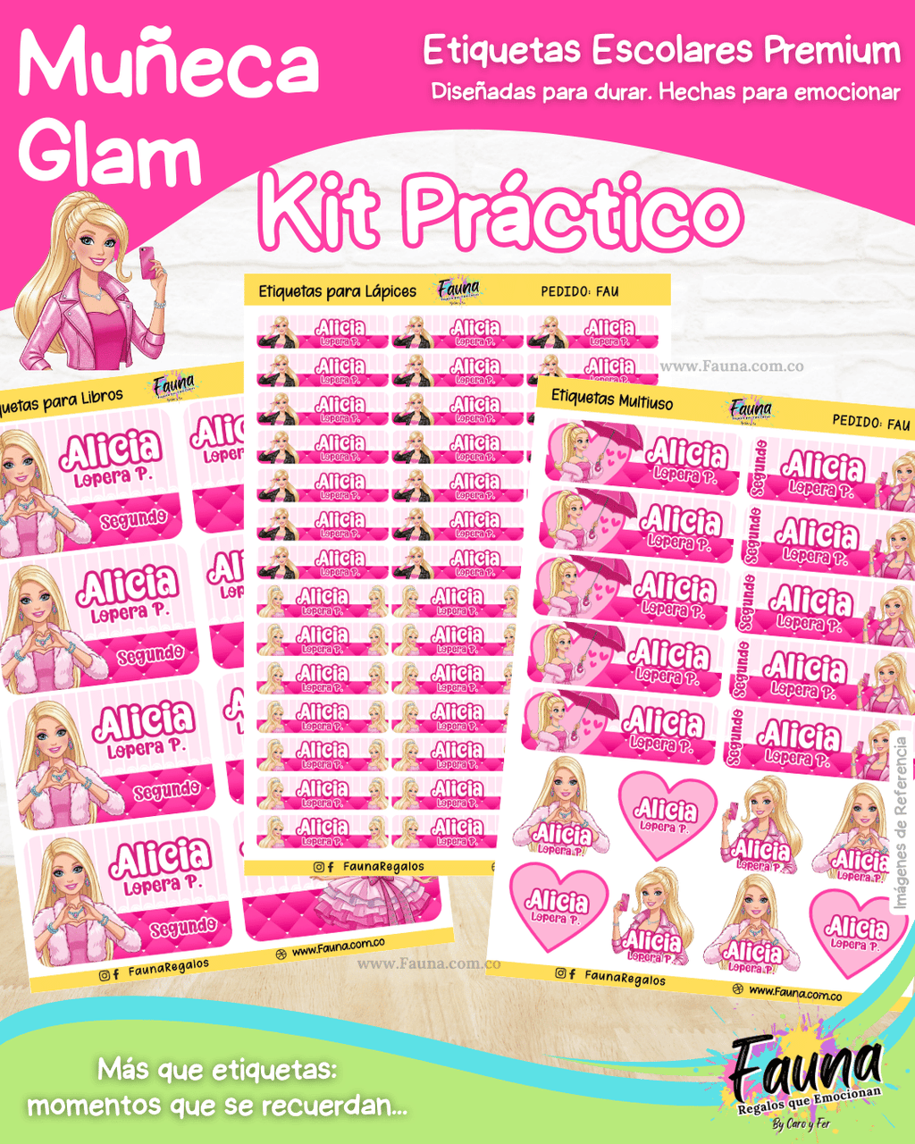 Muñeca Glam 🩷 - Etiquetas Escolares Premium Personalizadas