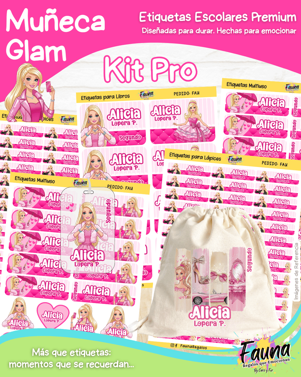 Muñeca Glam 🩷 - Etiquetas Escolares Premium Personalizadas