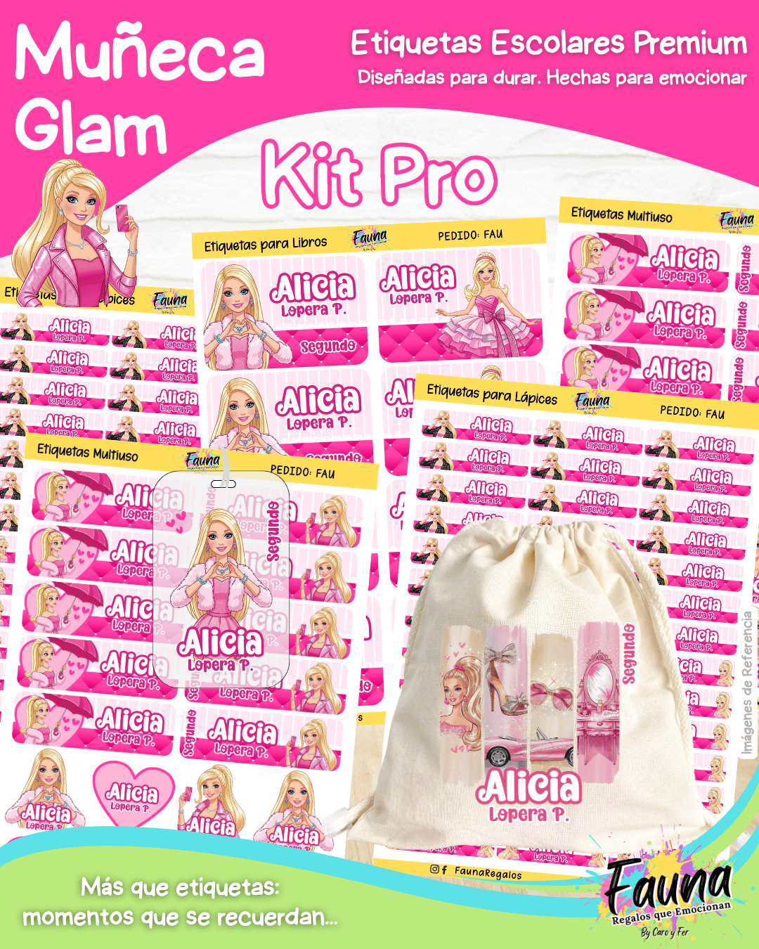 Muñeca Glam 🩷 - Etiquetas Escolares Premium Personalizadas