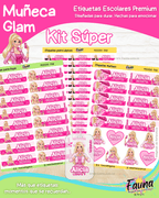 Muñeca Glam 🩷 - Etiquetas Escolares Premium Personalizadas
