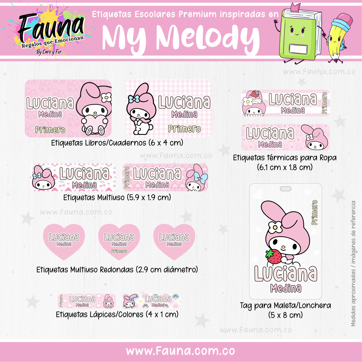 My Melody 🌸 - Etiquetas Escolares Premium Personalizadas