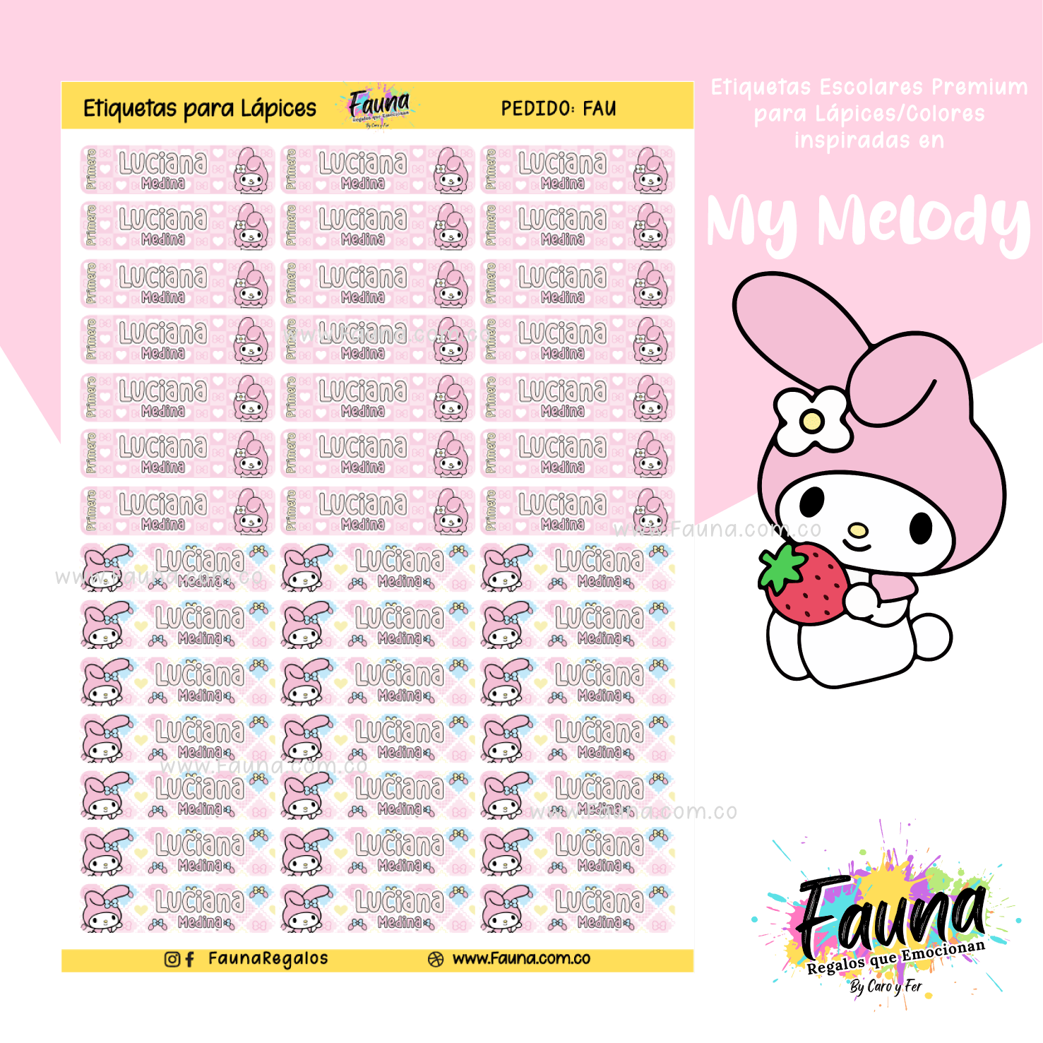 My Melody 🌸 - Etiquetas Escolares Premium Personalizadas