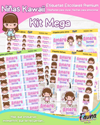 Niñas Kawaii 🌸 - Etiquetas Escolares Premium Personalizadas