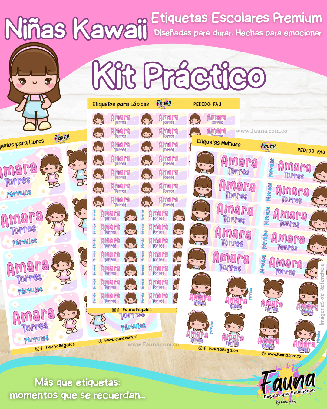 Niñas Kawaii 🌸 - Etiquetas Escolares Premium Personalizadas