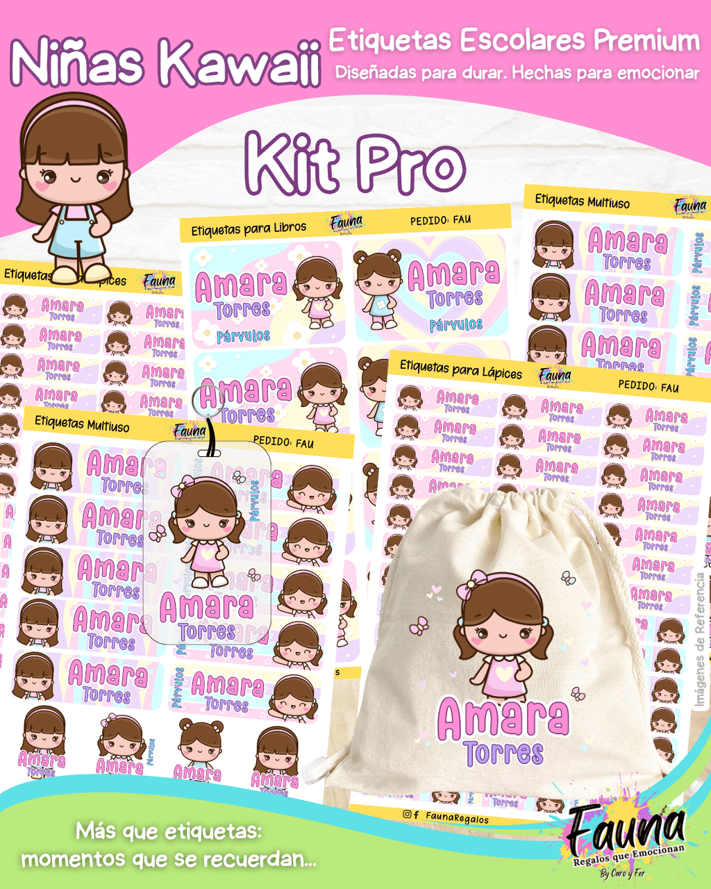 Niñas Kawaii 🌸 - Etiquetas Escolares Premium Personalizadas