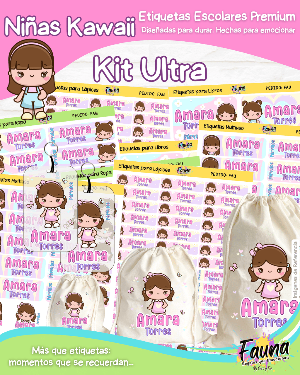 Niñas Kawaii 🌸 - Etiquetas Escolares Premium Personalizadas