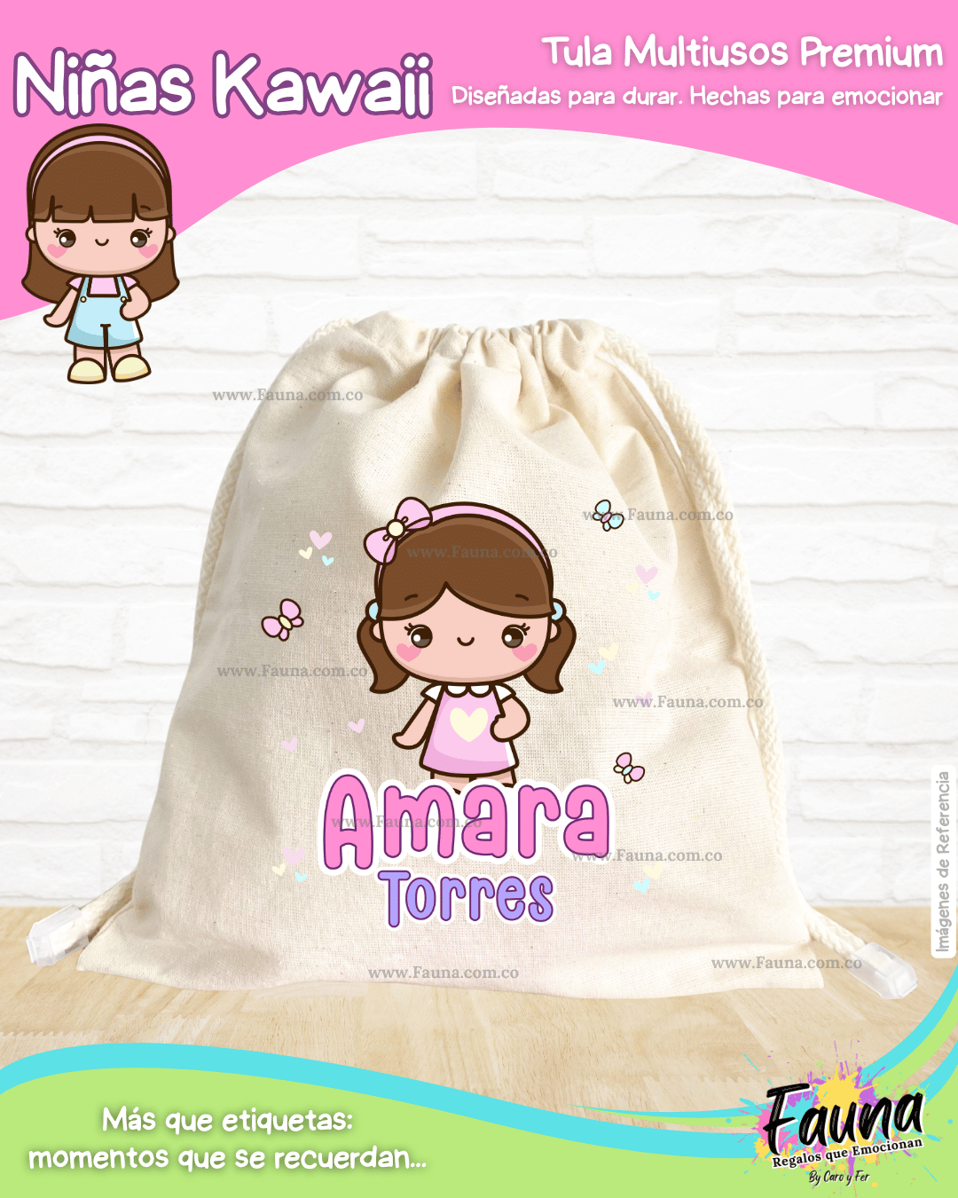 Niñas Kawaii 🌸 - Tula personalizada para niña – multiusos con nombre