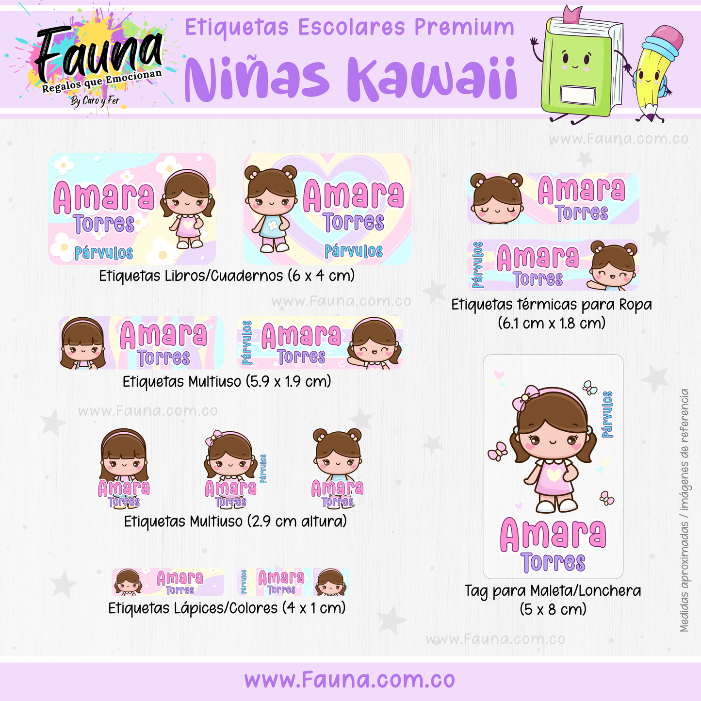 Etiquetas Escolares Premium Personalizadas – Niñas Kawaii 🌸