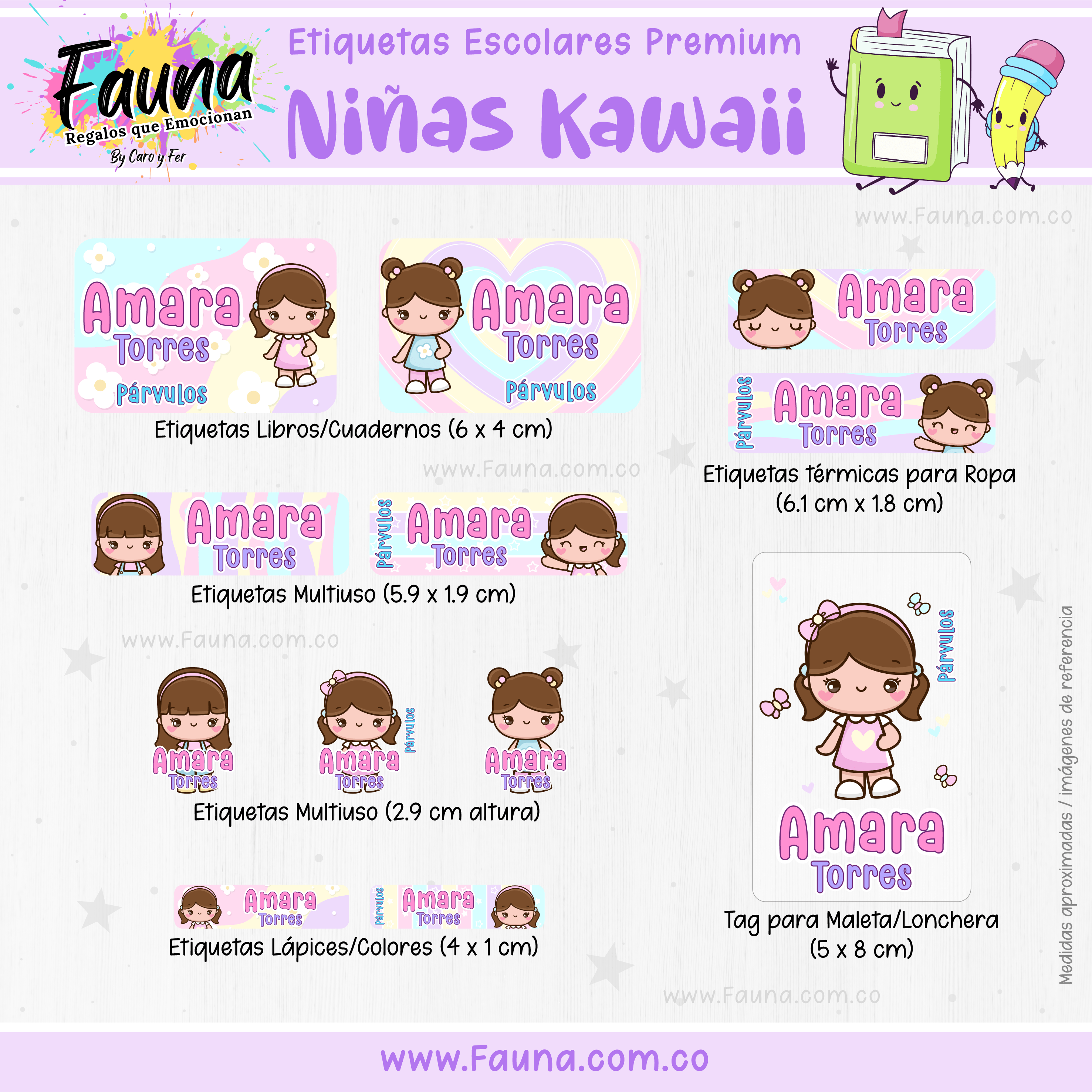 Niñas Kawaii 🌸 - Etiquetas Escolares Premium Personalizadas