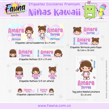Etiquetas Escolares Premium Personalizadas – Niñas Kawaii 🌸
