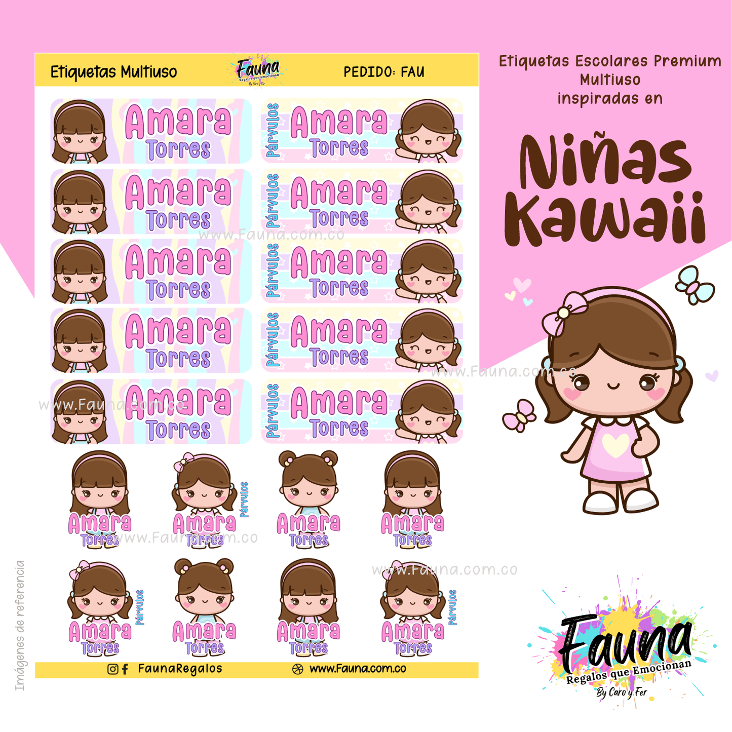 Etiquetas Escolares Premium Personalizadas – Niñas Kawaii 🌸