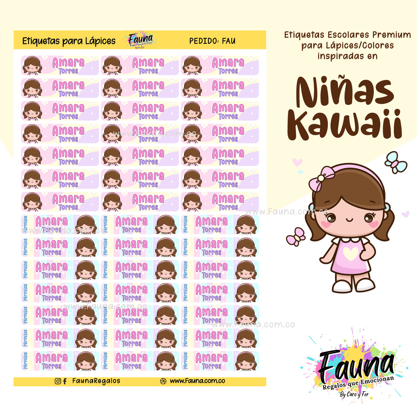 Etiquetas Escolares Premium Personalizadas – Niñas Kawaii 🌸