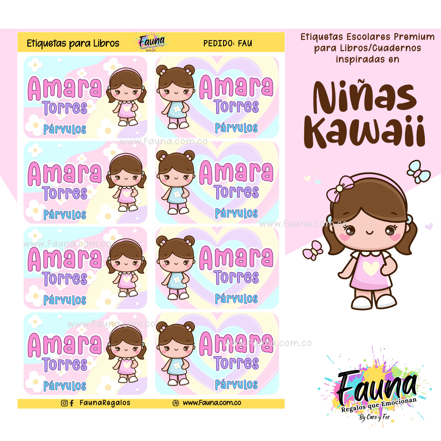 Niñas Kawaii 🌸 - Etiquetas Escolares Premium Personalizadas