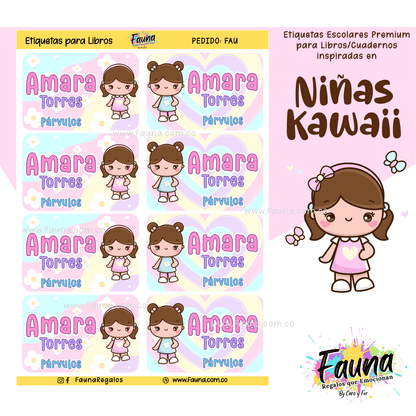 Etiquetas Escolares Premium Personalizadas – Niñas Kawaii 🌸