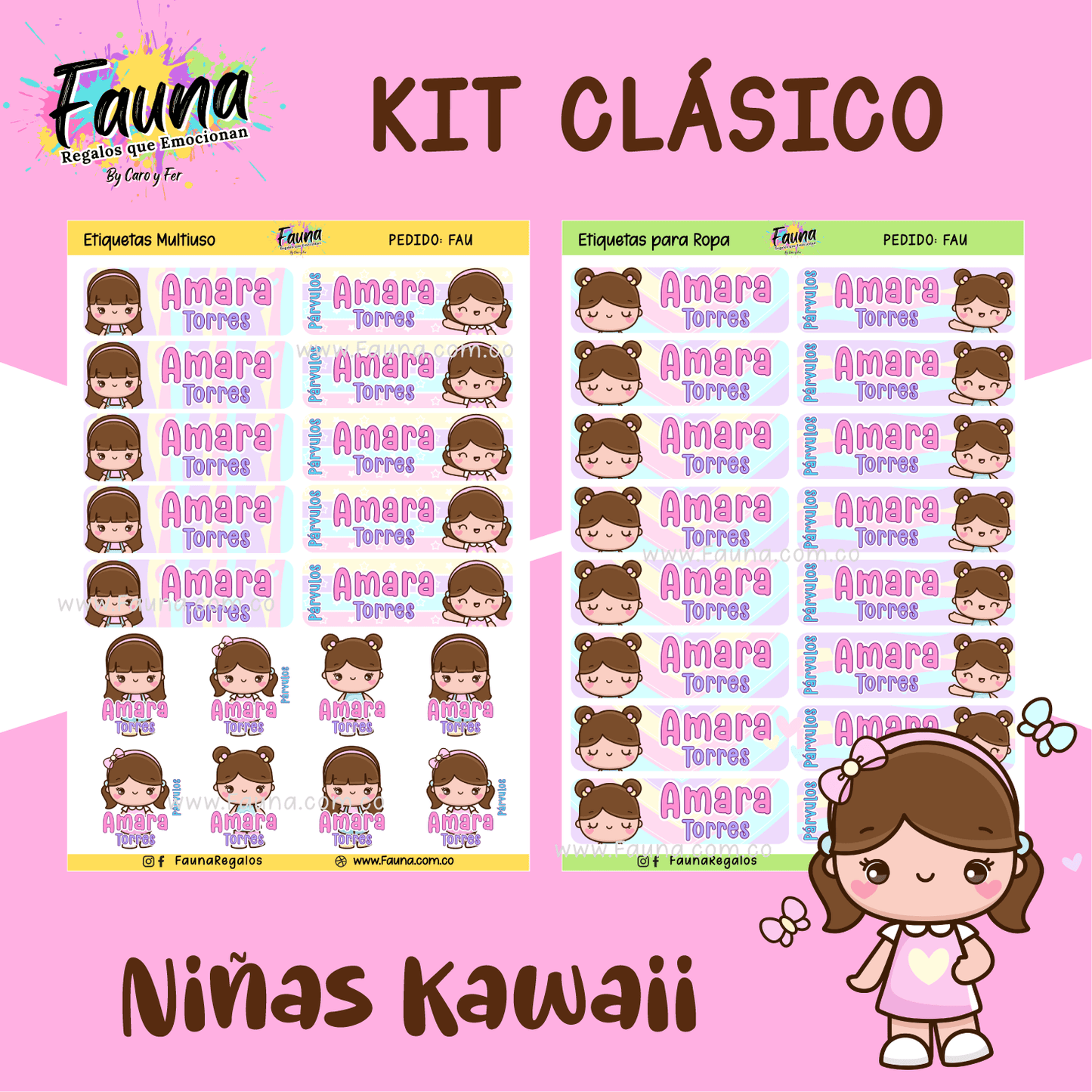 Etiquetas Escolares Premium Personalizadas – Niñas Kawaii 🌸