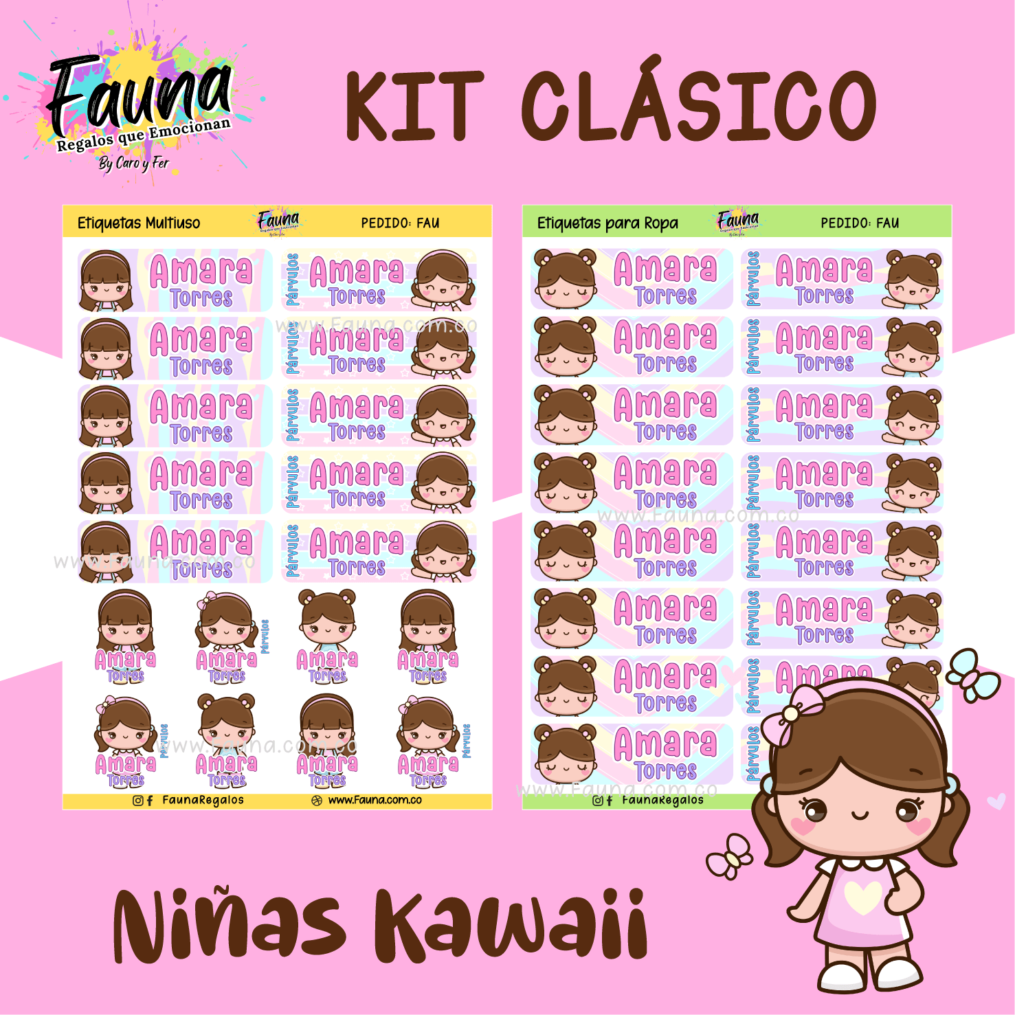 Niñas Kawaii 🌸 - Etiquetas Escolares Premium Personalizadas