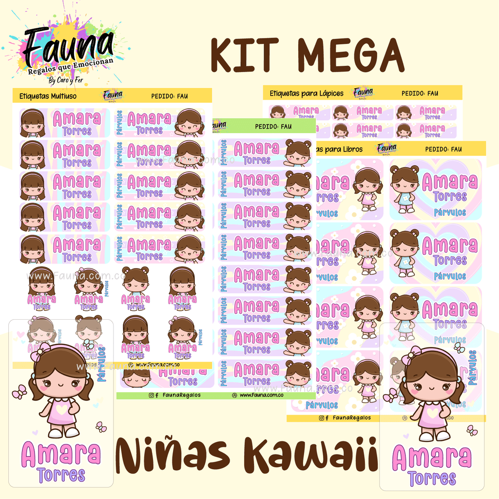 Niñas Kawaii 🌸 - Etiquetas Escolares Premium Personalizadas