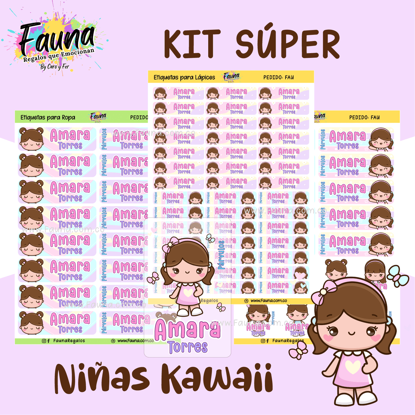Etiquetas Escolares Premium Personalizadas – Niñas Kawaii 🌸
