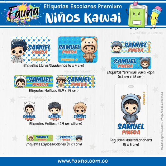 Etiquetas Escolares Premium Personalizadas – Niños Kawaii 🌟