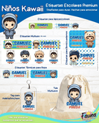 Niños Kawaii 🌟 - Etiquetas Escolares Premium Personalizadas