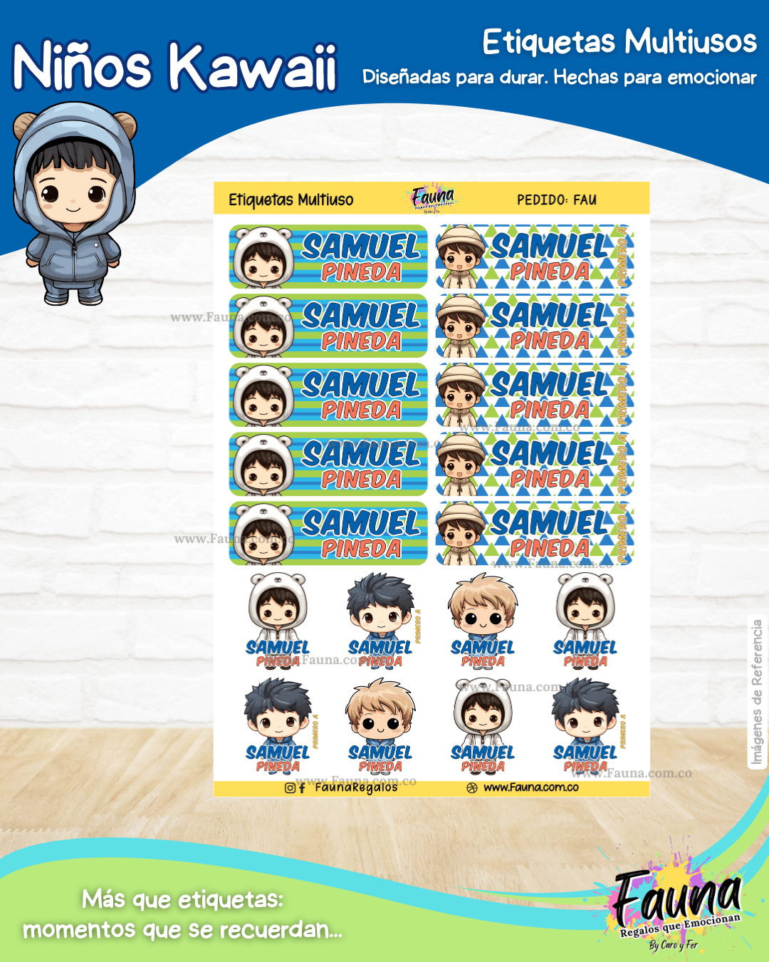 Niños Kawaii 🌟 - Etiquetas Escolares Premium Personalizadas