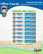 Niños Kawaii 🌟 - Etiquetas Escolares Premium Personalizadas