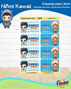 Niños Kawaii 🌟 - Etiquetas Escolares Premium Personalizadas