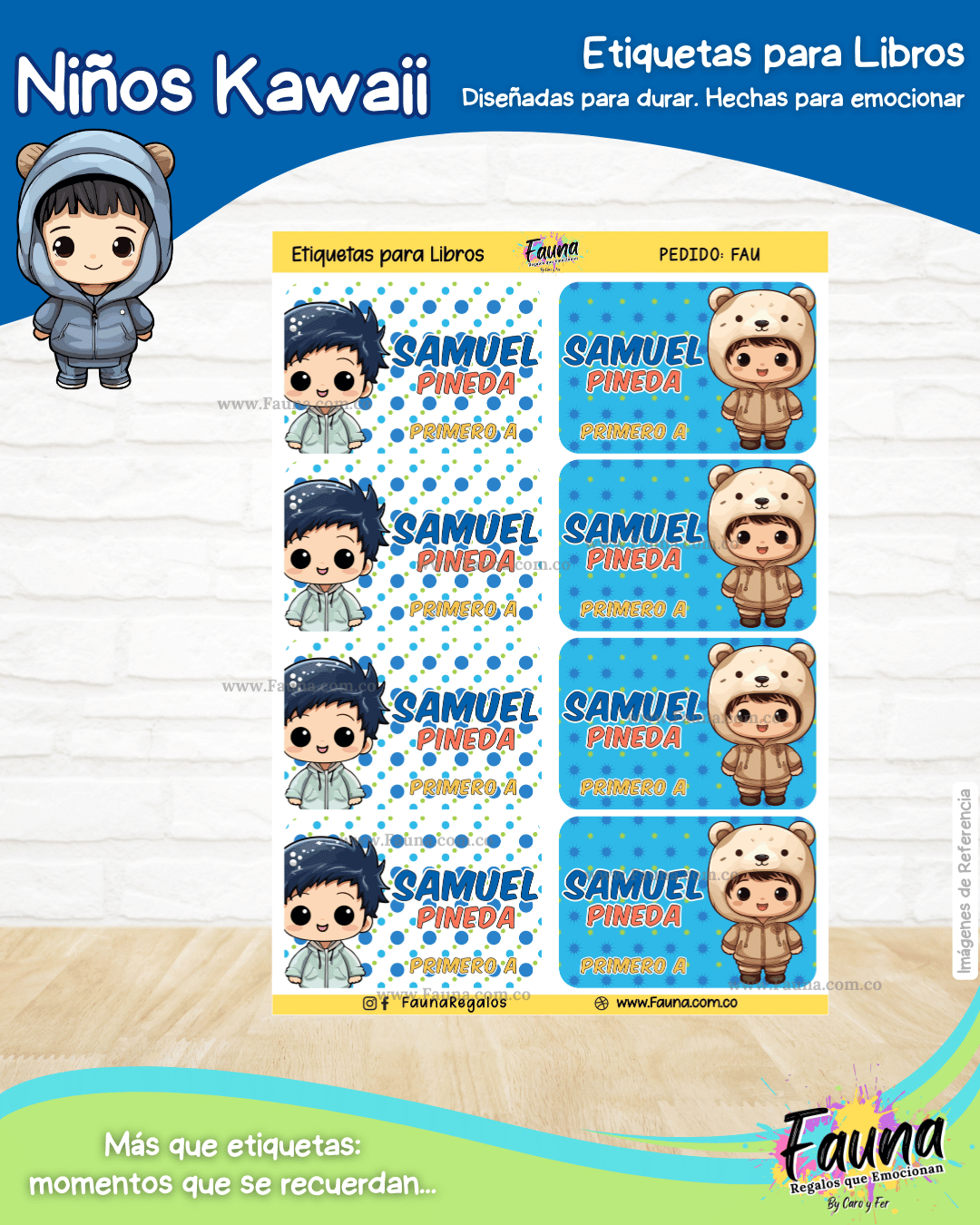 Niños Kawaii 🌟 - Etiquetas Escolares Premium Personalizadas