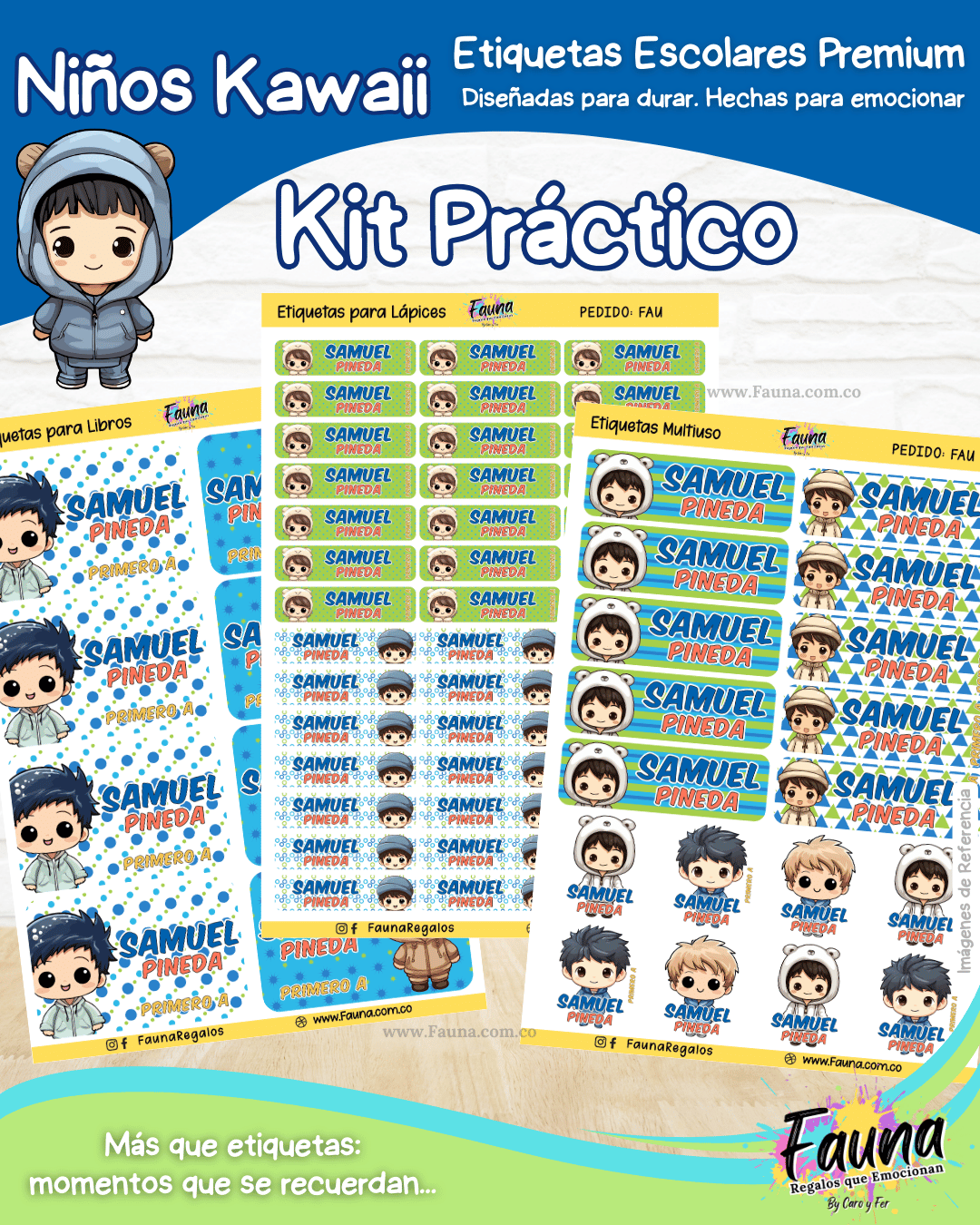Niños Kawaii 🌟 - Etiquetas Escolares Premium Personalizadas