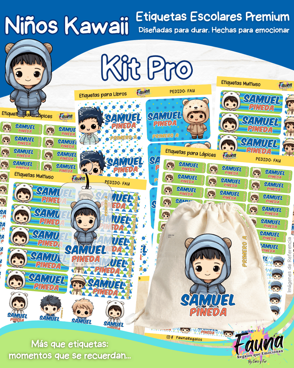Niños Kawaii 🌟 - Etiquetas Escolares Premium Personalizadas