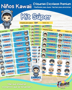 Niños Kawaii 🌟 - Etiquetas Escolares Premium Personalizadas